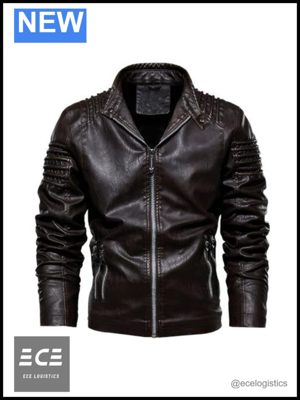 Men's Motorcycle Biker Leather Coat Asymmetrical Zip Snap Collar Warm Faux Wool